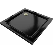 Mexen Flat kwadratische slanke douchebak 100 x 100 , zwart, gouden sifon- 40701010G