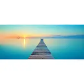 Karo-art Schilderij - Verlaten pier, blauw, bruin, 2 maten , print op canvas, premium print