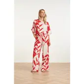 Smashed Lemon Wide leg broek met rood en roze bladprint |