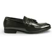 Infinity Leather Olijfgroene herenloafers met kwastjes, hoogglans lakleer, formele look