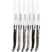 Laguiole En Aubrac Mixed Shells, Brushed Stainless Steel, 6-delige steakmessenset
