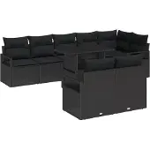 vidaXL Tuinbank Set 9 st Zwart Poly rattan