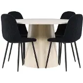 Ebuy24 Lanzo eethoek tafel Ø120cm en 4 teddy stoelen whitewash.