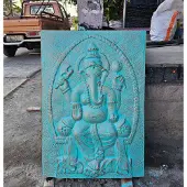 Ancient Wisdom Groot Frame Ganpati Turquoise Reliëf - 0,7x1m