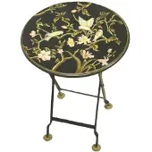 Meander Klaptafel rond vogel met roze bloem Ø45xH61,5cm