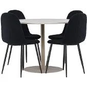 Ebuy24 Lycke eethoek tafel Ø110cm en 4 teddy stoelen beige.