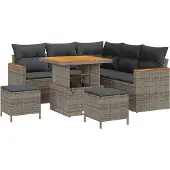 vidaXL Tuinbank Set 8 st 5-Aantal zitplaatsen Grijs Poly rattan
