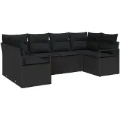 vidaXL Tuinbank Set 6 st Zwart poly rattan