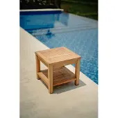 Teakea bijzettafel massief teak 50 x 50 x 45 cm met onderblad voor tuin