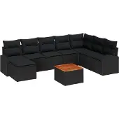 vidaXL Tuinbank Set 9 st Zwart poly rattan