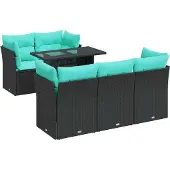 vidaXL 6-delige Loungeset met kussens poly rattan acacia zwart