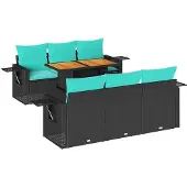 vidaXL 7-delige Loungeset met kussens poly rattan zwart