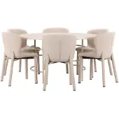 Ebuy24 Copenhagen eethoek tafel Ø140cm en 6 stoelen whitewash, beige.