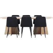 Ebuy24 Bootcut eethoek tafel 115x230cm en 6 velours stoelen naturel.