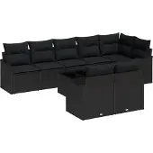 vidaXL Tuinbank Set 9 st Zwart poly rattan