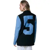 Colourful Rebel Mimmi Denim Contrast Sleeve Single Breasted Blazer - Maat l