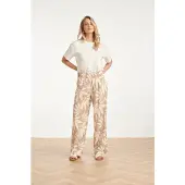 Smashed Lemon Wide leg pantalon met bloemprint beige/wit |