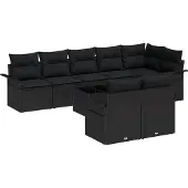 vidaXL Tuinbank Set 9 st Zwart poly rattan