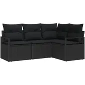 vidaXL Bankstel 4 st Zwart poly rattan
