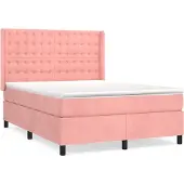 vidaXL Boxspring met matras fluweel roze 140x190 cm