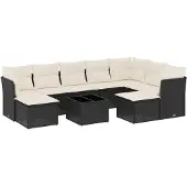 vidaXL 10-delige Loungeset met kussens poly rattan zwart