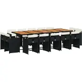 vidaXL 15-delige tuinset met kussens, zwart, van polyrotan