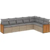 vidaXL 7-delige tuinmeubelset met kussens, beige, van polyrotan