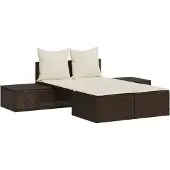 vidaXL Ligbed 2-persoons met kussens poly rattan bruin