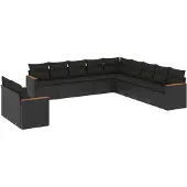 vidaXL 11-delige tuinmeubelset met kussens, zwart, polyrotan