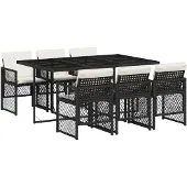 vidaXL 7-delige Tuinset met kussens poly rattan zwart