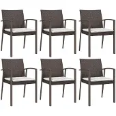 vidaXL Tuinstoelen 6 st met kussens 56,5x57x83 cm poly rattan bruin