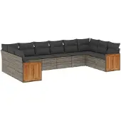 vidaXL 10-delige loungeset voor de tuin met kussens, grijs, polyrotan