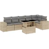 vidaXL 7-delige Loungeset met kussens poly rattan beige