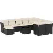 vidaXL 11-delige Loungeset met kussens poly rattan zwart