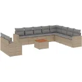 vidaXL 11-delige Tuinset met kussens poly rattan beige