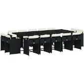 vidaXL 15-delige Tuinset met kussens poly rattan zwart