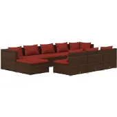 vidaXL 10-delige Loungeset met kussens poly rattan bruin