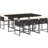 vidaXL 7-delige Tuinset met kussens poly rattan zwart