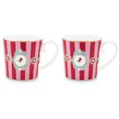 Pip studio Mok Home Mugs Small Love Birds Medallion Stripes Red-Pink (Set van 2)