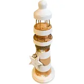 Varios Houten Vuurtoren Naturel Wit 35 cm Maritieme Decoratie Stranddecoratie Lighthouse Bali