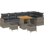 vidaXL Tuinbank Set 9 st 6-Aantal zitplaatsen Grijs Poly rattan