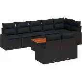 vidaXL Tuinbank Set 9 st Zwart poly rattan