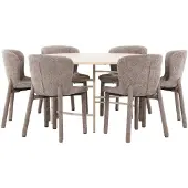 Ebuy24 Copenhagen eethoek tafel Ø140cm en 6 stoelen whitewash, bruin.