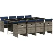 vidaXL 9-delige tuinset met kussens, grijs polyrotan