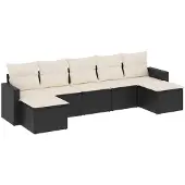vidaXL 7-delige Loungeset met kussens poly rattan zwart