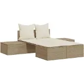 vidaXL Ligbed 2-persoons met kussens poly rattan beige
