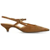 Manfield Cognac suède slingbacks met kittenheel | Maat 39