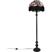 QAZQA Vloerlamp zwart met bloemen kap en witte binnenkant 45cm - Classico