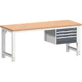 Bott cubio werkbank, handmatig in hoogte verstelbaar, werkblad koper beuken 40 mm, stalen frame, B 2000 x D 750 x H 740-1140 mm, antracietgrijs/lichtgrijs