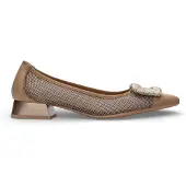 Hispanitas Dames Ballerina's Dalí bruin (36), Plat, 1 tot 3 cm, Geen, Casual HV243404
